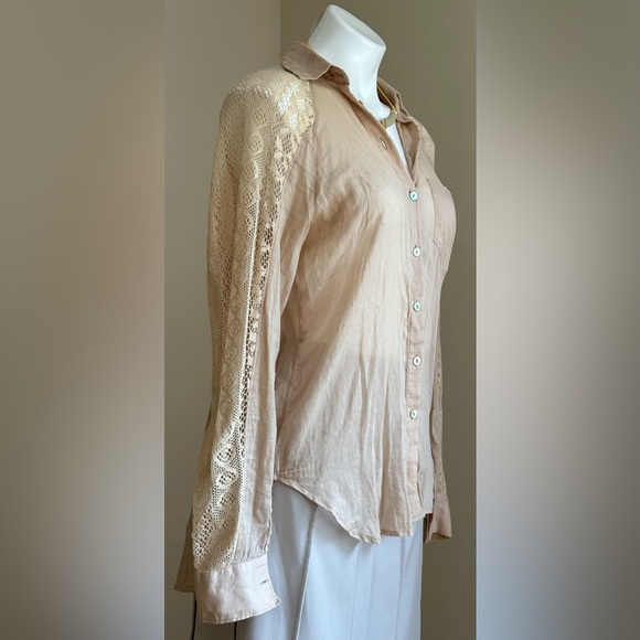 Anthropology Holding Horses CottonTan Blouse Sleeves shoulder & Back Lace SZ XS - Picture 5 of 16